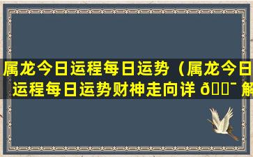 属龙今日运程每日运势（属龙今日运程每日运势财神走向详 🐯 解）